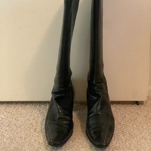 Black High Heeled Prada Books with White Stitching Size 10.5